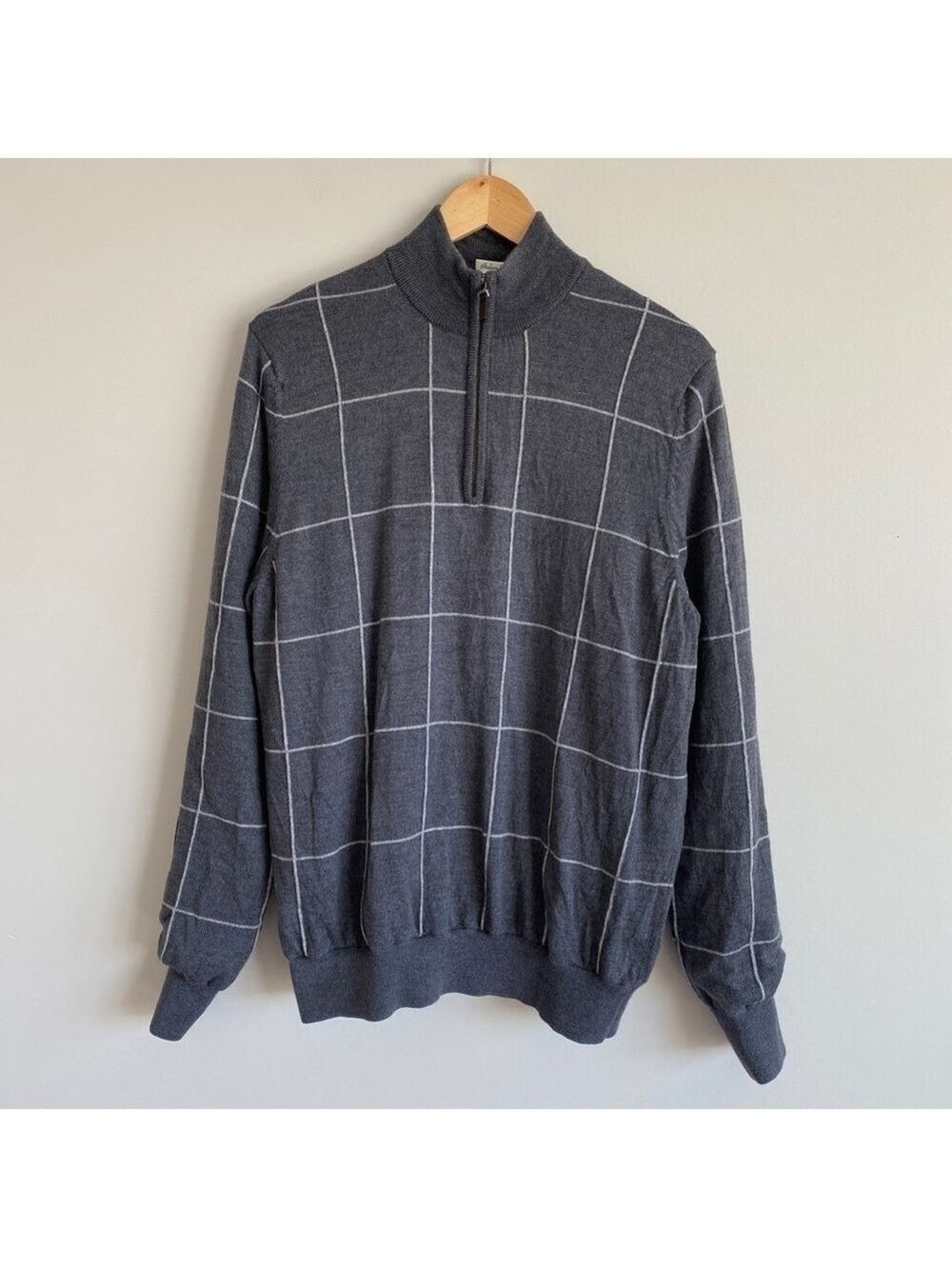 Fairway & Greene Italian Merino Wool 1/4 Zip Sweater Lined Medium Gray